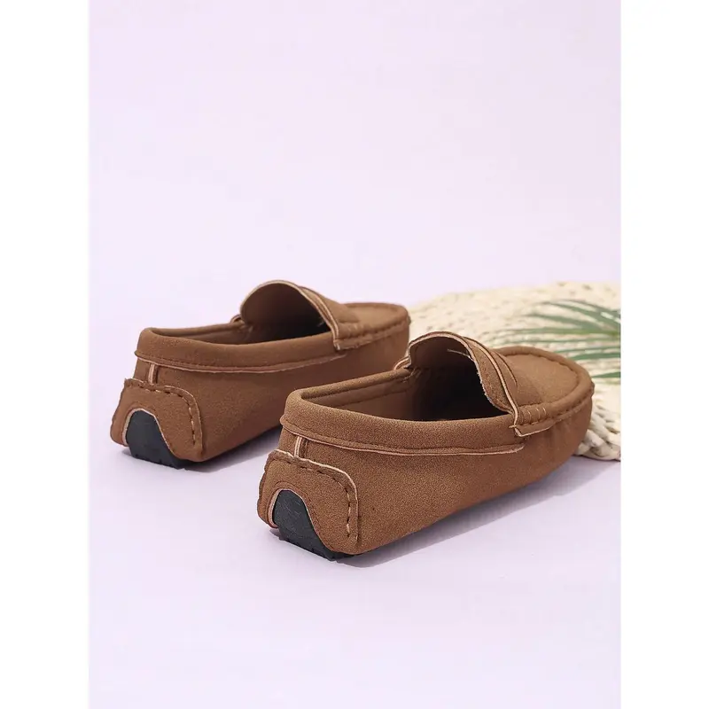 1 Pair Children's Round Toe Slip-On Loafers, Casual British Style Flat Boat Shoes, Suitable For Spring And Autumn 4
