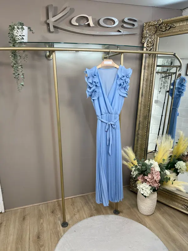 "Kaelira" Ruffle Sleeve Pleated Belted Maxi Dress – 13 Colours | Sizes M–3XL (UK 8–22) Womenswear Summer Comfort 8