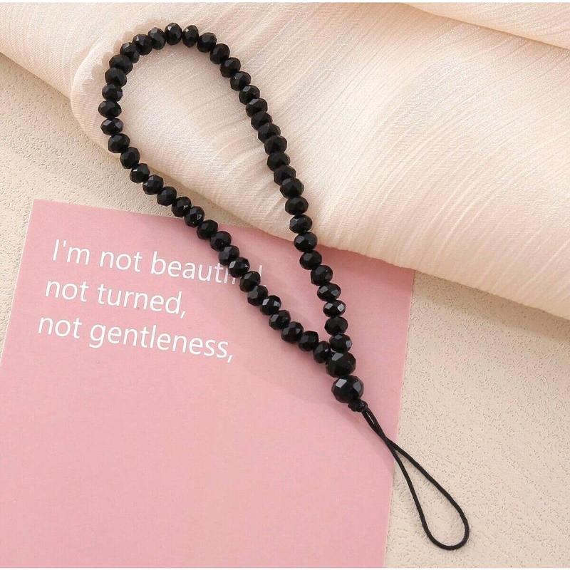 Black Crystal Beaded Phone Charm Strap Mobile Lanyard Girls Keys Wrist Holder 6