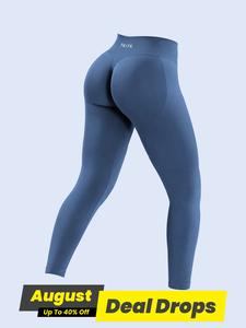 Women's Solid High Waist Sports Leggings, High Stretch Seamless Yoga Leggings Pants, Ladies Sportswear for Indoor Outdoor Wear, Bottoms, High Waisted Leggings