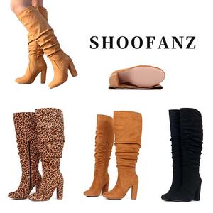 Women's Knee High Cowboy Boots Flat Women Pull On Fall Weather Boots Women Zippers Boots Womens Mid Calf Knee High Winter Boots Ladies' Fashion and Comfortable Walking Boots Girl Walking Shoes Women Suede Design Shoe Magic Stretch Boots Footwear Autumn