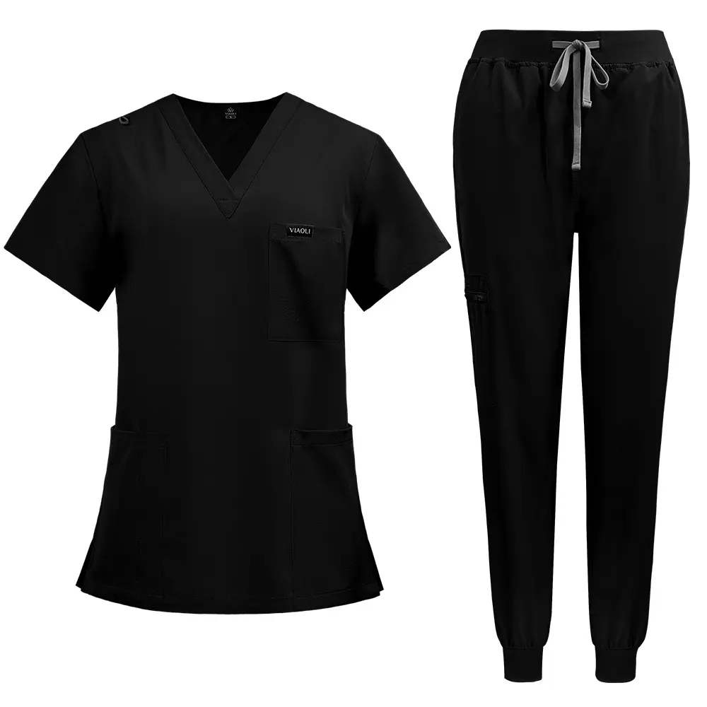 Women's Scrub Set Top with Classic V-Neck & Yoga Jogger Pants Medical Nursing Uniform Set Womenswear Workwear