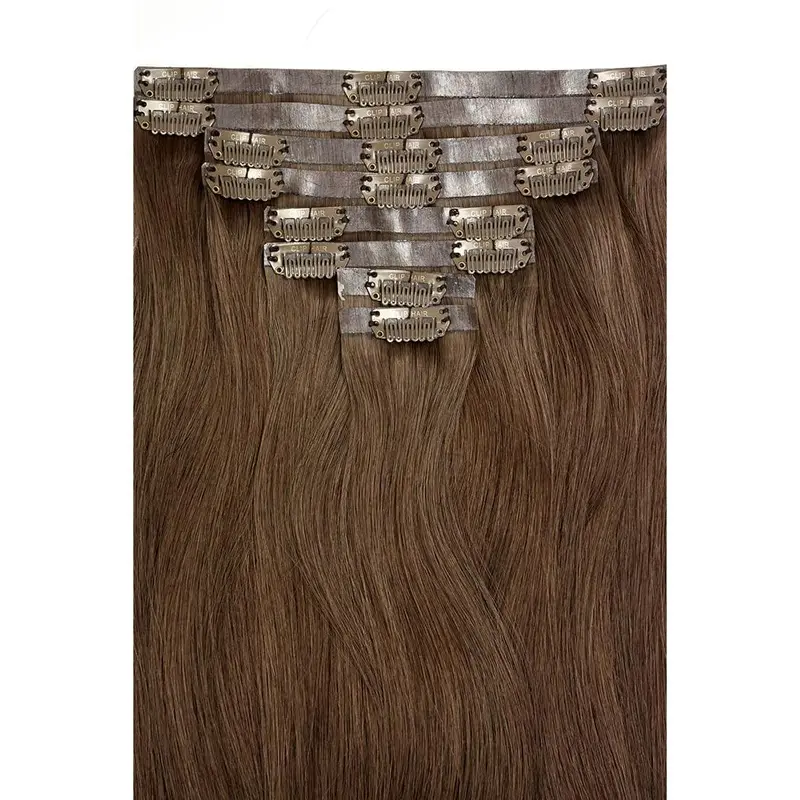 Light Brown (#6) Double Drawn Seamless Clip In Hair Extensions 1
