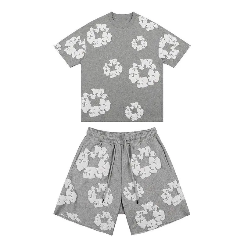 New Men's Women's Same Foam Printing Casual LooseCotton Short-sleeved T-shirt with Shorts Set Clothes Menswear 7