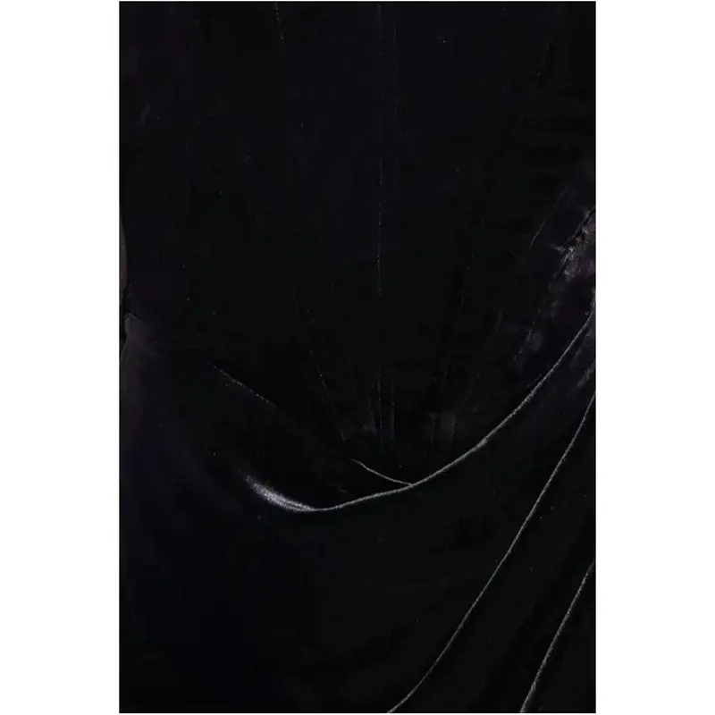Draped Shoulder Velvet Corset Maxi Dress - Black by Goddiva 3