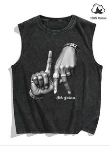 Men's Letter & Hand Print Tank Top, Regular Fit Casual Sleeveless Graphic Top for Summer, Men's Top for Daily Wear