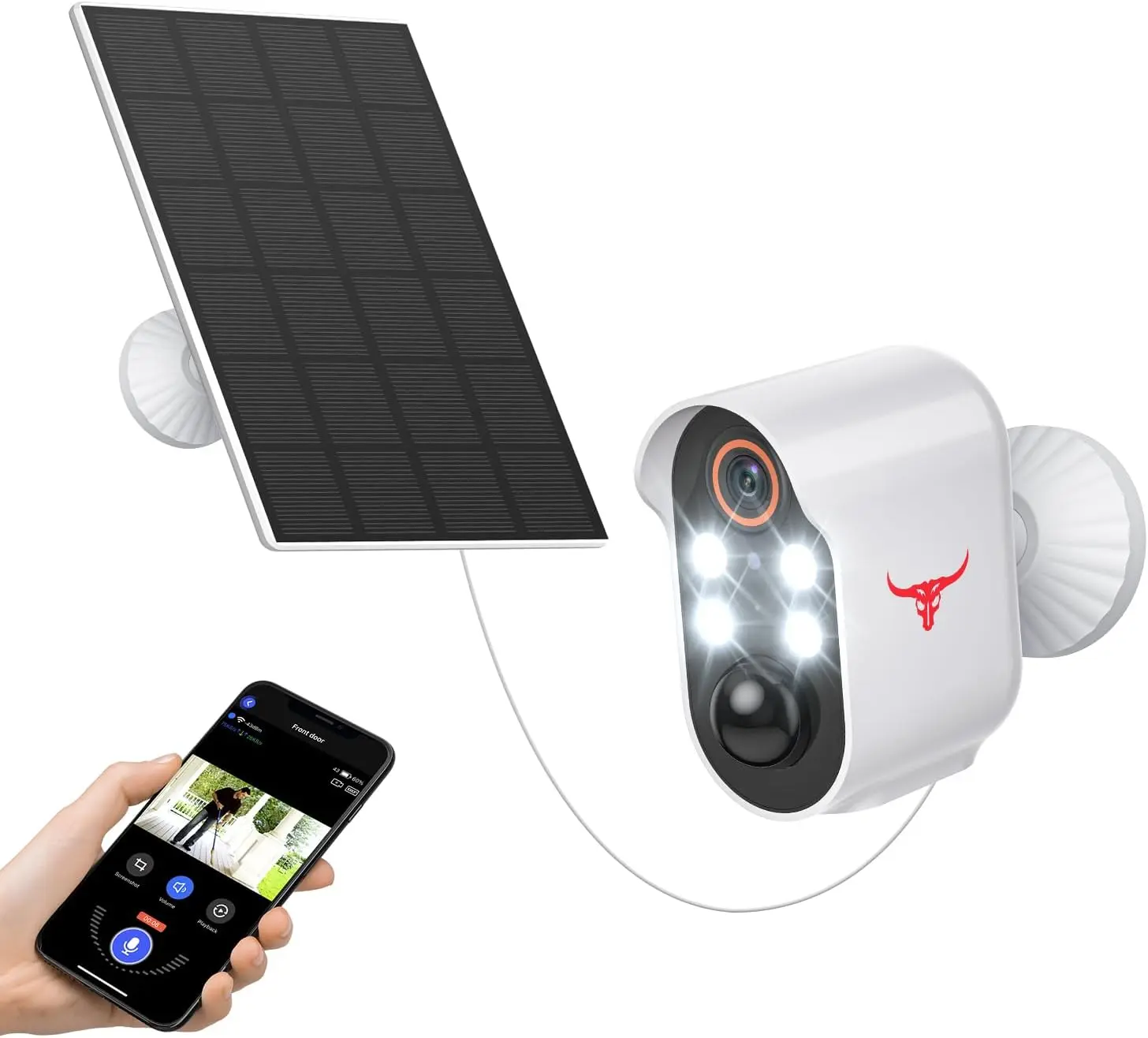 HubFlashy 1080p Wireless Solar Security Camera with 4 Spotlights for Indoor Outdoor Use, AI Human Detection, Live View, 2-Way Talk, Color Night Vision, 2.4G WiFi Only, Cloud Storage