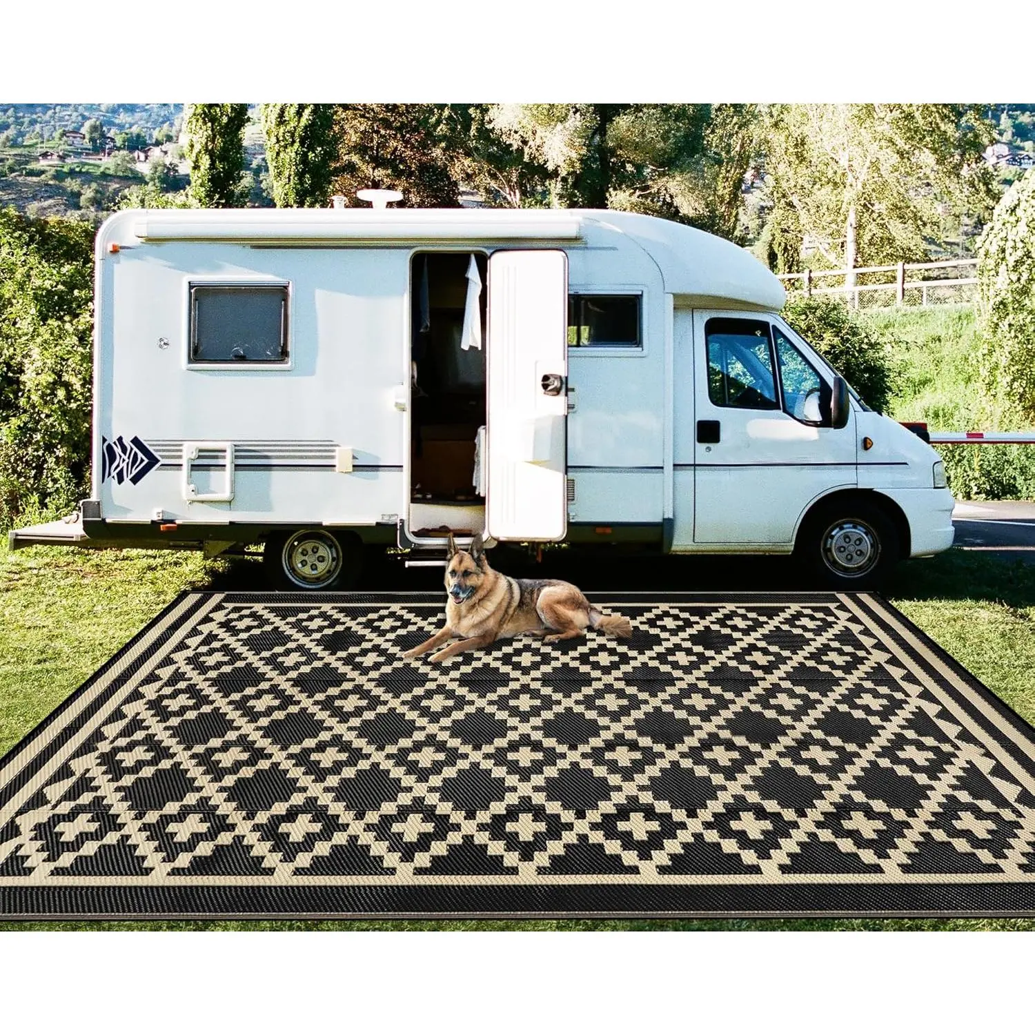 Extra Large Outdoor Rug Waterproof 270x365cm Plastic Straw Rugs Reversible UV Resistant Picnic Blanket RV Camping Carpet Recycled Area Rug for Backyard Deck Garden Beach Picnic Decor,Camel