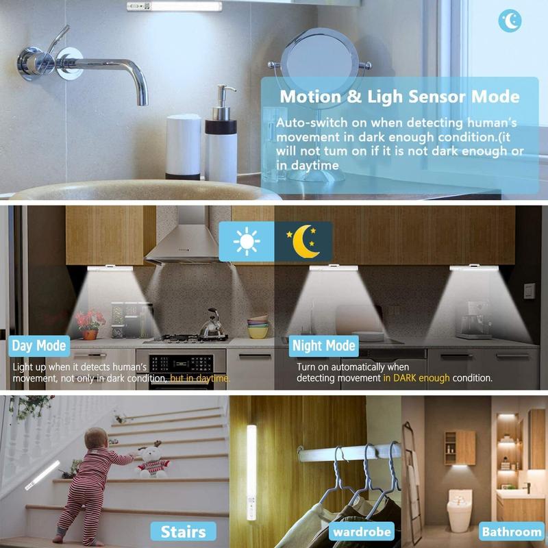 Strip Light LED PIR Motion Sensor USB Rechargeable Magnetic Cabinet Closet Lamp 4