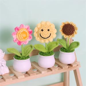 Crochet Flowers Potted Plants for Desk Car Dashboard Decor MXD02