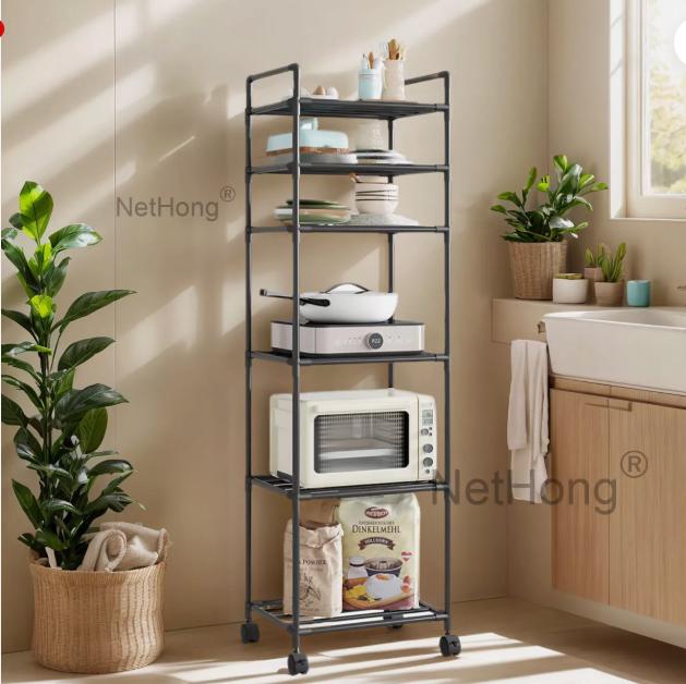 Product Introduction of 6 Tier Kitchen Rotating Storage Trolley Cart Utility Vegetable Mobile Shelf Rack Organiser Utensils 7