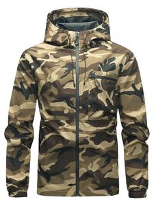 Men's Solid Pocket Drawstring Hooded Jacket, Regular Fit Zip Up Jacket, Stylish Outfit for Spring & Fall, Menswear, Men's Tops