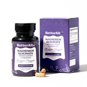 BetterAlt Magnesium Glycinate Capsules | 180mg Ashwaganda + L-Theanine | High Absorption - 60 capsules - Nerves, Muscles & Energy