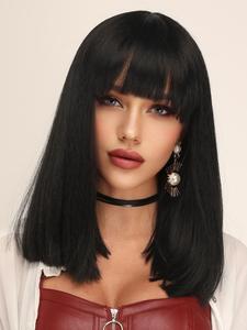 Fashion Straight Bob Wigs for Women, Gorgeous Fluffy Wigs with Bangs, Human Hair Full Machine Wigs for Party, Daily Use
