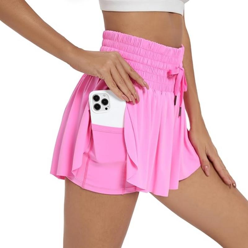 Women's Pocket Drawstring Athletic Sports Shorts, Casual Shirred High Waist Shorts, Fall Clothes, Back To School Sport & Outdoor Clothing for Yoga Workout Running, Fall Outfits 2
