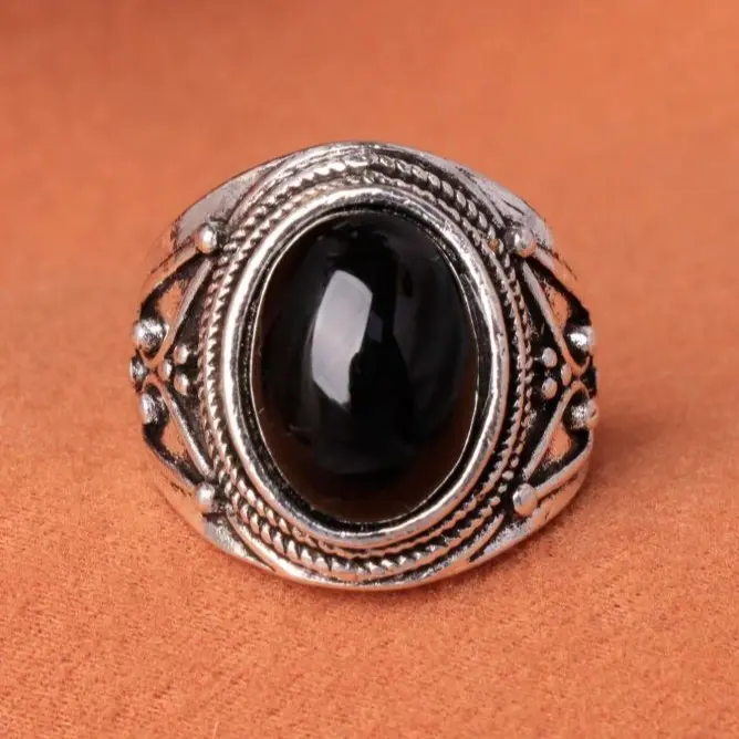 Men's Ring, Vintage Silver Alloy Plated Tiger Eye Stone Ring, Vintage Holiday Style Stone Ring, Multiple Color Options 4