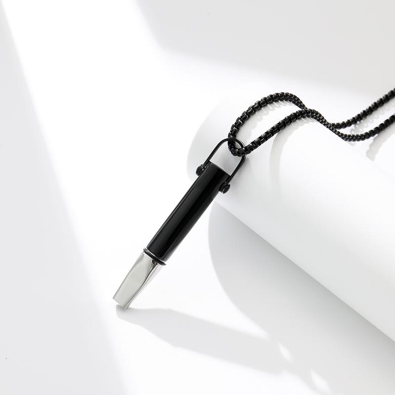 Breathing Resistance Whistle Necklace Round Tube Built-in Cotton Core Assisted Yoga Meditation Decompression Mindfulness Jewelry Titanium Steel Pendant 6