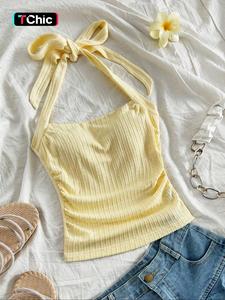 Women's Solid Halter Top, Casual Sleeveless Top for Summer, Ladies Basic Clothes for Daily Wear, Halter Tied Minimalist Elegant Sleeveless Womenswear