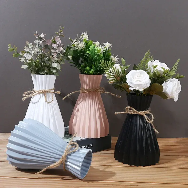 New Brand Plastic Vase Nordic Not Fragile Flower Vase White Imitation Ceramic Flower Pot Basket Decor for Flowers Home Decor 0