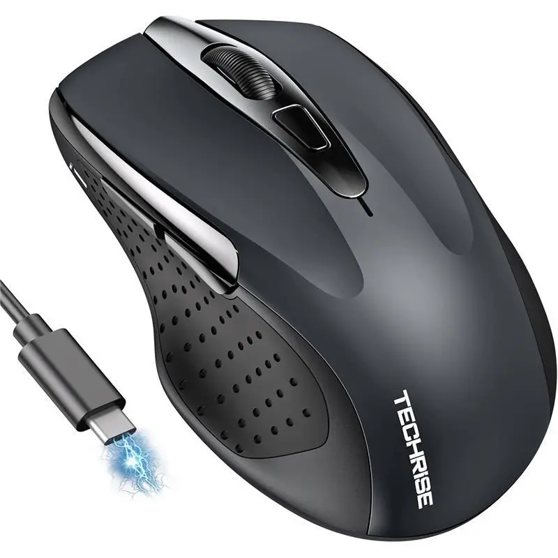 Bluetooth Mouse, Rechargeable Wireless Mouse (BT5.0/3.0 & 2.4G), 4800DPI Adjustable, 6-Button Silent Computer Mice, USB Ergonomic Wireless Mouse for Laptop PC Mac, Grey 6