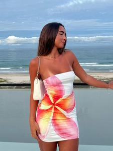 Women's Floral Print Tube Dress, Fashion Casual Tight Fit Strapless Sleeveless Short Dress for Holiday Vacation Daily Wear, Ladies Dress for Summer, Summer Dresses 2025, Womenswear, Sundress, Casual Summer Clothes