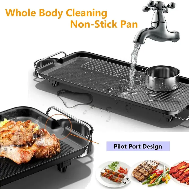 Electric Teppanyaki Table Grill Griddle BBQ Barbecue Hot Plate Smokeless Pan 7