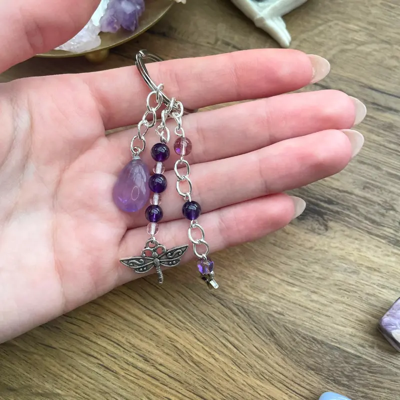 Small Crystal Teardrop Handmade Keyrings - 5 Options to Choose From - Rose Quartz - Clear Quartz - Amethyst - Carnelian - Tigers Eye 8