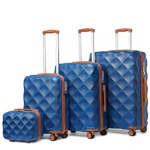[MissLulu Bags] Bumpy Diamond Design Ultralight ABS and Polycarbonate 20''/24''/28'' Luggage Suitcase with TSA Lock and 13'' Vanity Case - Navy and Brown