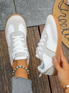 Women's Fashionable Lace Up Low Top Sneakers, Casual Comfortable Sports Shoes for Daily Wear, Female All-match Round Toe Shoes for Daily Wear, Autumn Outfits 2024, Gym Shoes