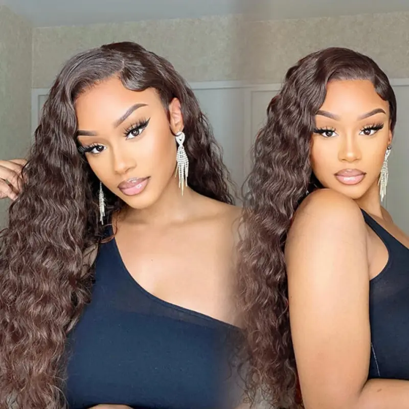 13x4 Deep Wave Chocolate Brown Lace Front Wigs Human Hair For Women 13x6 Hd Glueless Lace Frontal Wig 4x4 Closure Human Hair Wig 3