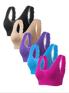 Women's Contrast Lace Sports Bra, Sports Wireless Soft Bra, Ladies Lingerie Top for All Seasons