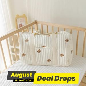 Cute Bear & Rabbit Embroidery Diaper Bag, Large Capacity Lightweight Diaper Bag Multifunctional Diaper Bag, Portable Travel Bag for Baby Essentials, Newborn Storage Bag, Baby Essentials Baby Stuff, Lightweight Diaper Handbag, Lightweight Mommy Bag