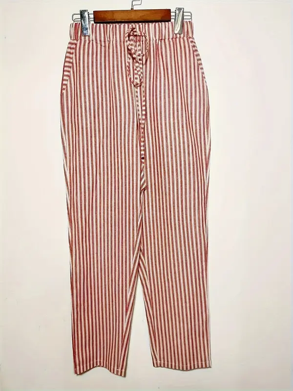 Baggy Legged Pants, Women's Striped Wide-Leg Casual Pants – High Waisted, Comfortable All-Season Wear, Side Stripe Detail, Machine Washable, Perfect for Casual Outings, Travel, Beach Days, Vacation, Resort Wear, Relaxing Weekend, Summer Daily Wear 6