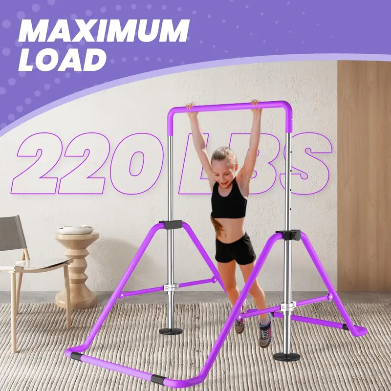 Gymnastics Bar, Kids Folding Horizontal Bar, Gymnastic Training Equipment Adjustable Height for Home Gym Indoor Garden Outdoor 5