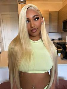 24 Inch Long Straight Blonde Human Hair Wigs, Gorgeous Fluffy 13x6 Lace Front Wigs, Pre Plucked 200% Density Human Hair Wigs for Party, Daily Use