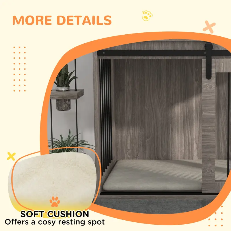 98cm Dog Crate Furniture with Removable Cushion for Large Dogs - Brown 6