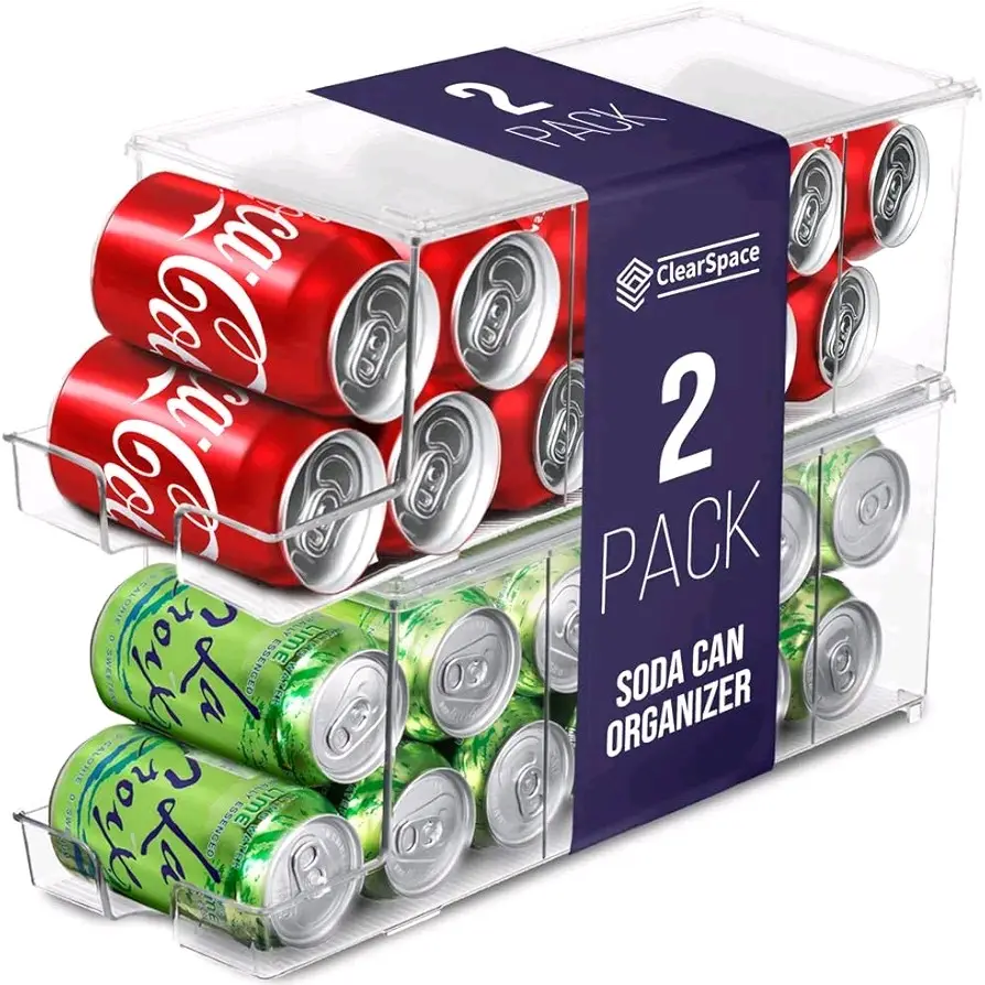 Fridge & Soda Can Dispenser - Stackable Can Holder with Lid - Holds 12 Cans Each - BPA Free - Set of 2 - Racks