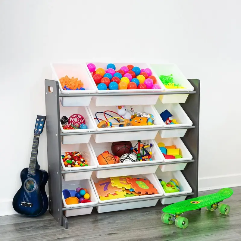 Wooden Children's Bookshelf Toy Box 12 Cube 4 Tier Storage Unit - UK 3