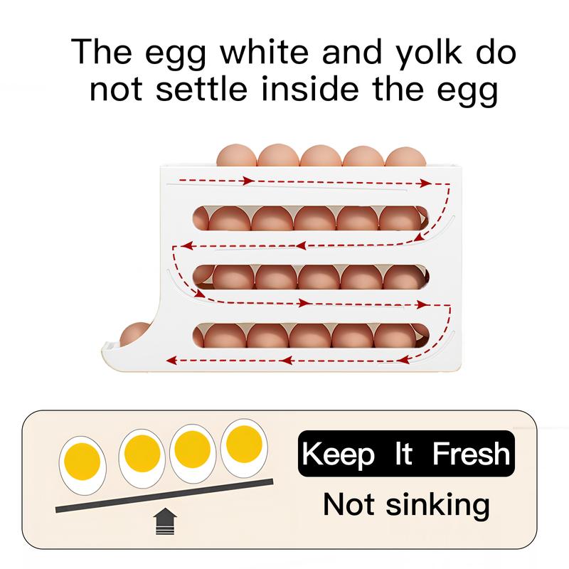 4-Tiers Auto Rolling Egg Dispenser, Space-Saving Egg Holder for Fridge and Countertop, Durable Plastic Kitchen Egg Organizer Kitchen Tools Kitchen supplies 4