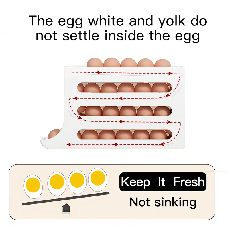 4-Tiers Auto Rolling Egg Dispenser, Space-Saving Egg Holder for Fridge and Countertop, Durable Plastic Kitchen Egg Organizer Kitchen Tools Kitchen supplies 4
