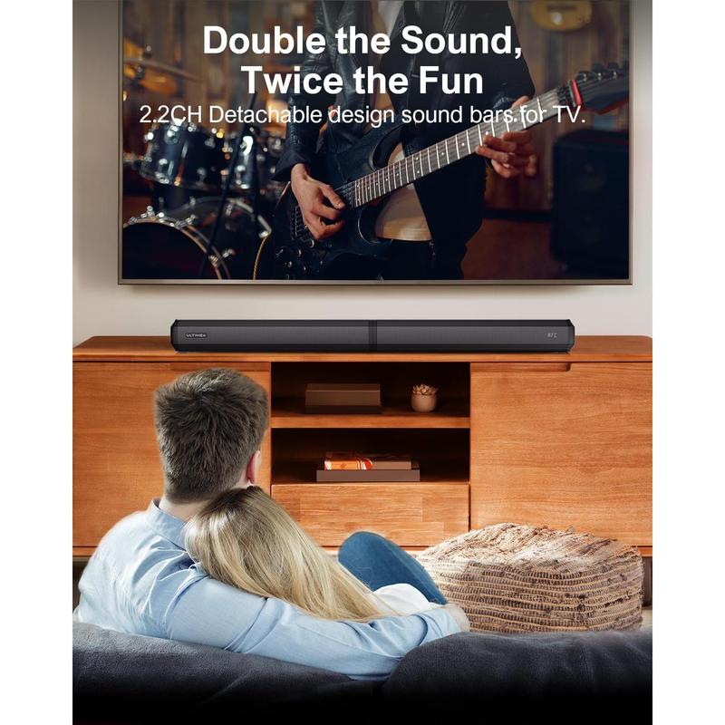 ULTIMEA 2.2ch Sound Bars for TV, Peak Power 100W, 2-in-1 Detachable Bluetooth 5.3 Soundbar for TV, 3 EQ Modes, Bass Adjustable for TV Speakers, ARC/Optical/Aux/Wall Mount, Apollo S40 Detachable Series 1