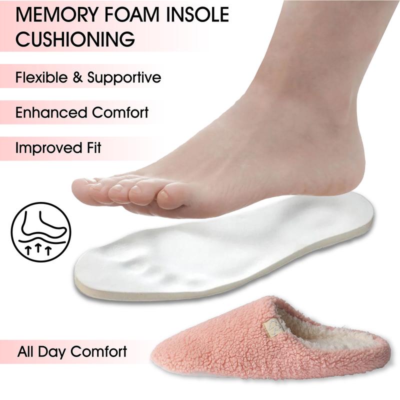 Ladies Fleece Slippers Womens Memory Foam Mule Two-Tone Breathable Soft Cosy 2