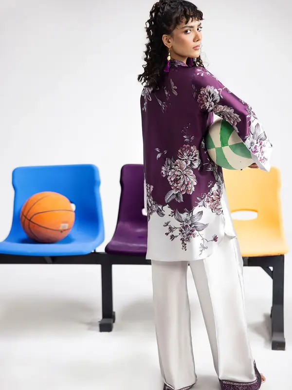 PURPLE SAPPHIRE AP-114 Digital Printed  shirt and straight pants on Crease Silk fabric 1