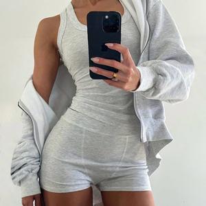 ChicMe Women's Womens Cozy Loungewear 2PCS Rib-knit U-Neck Tank Top & Shorts Set