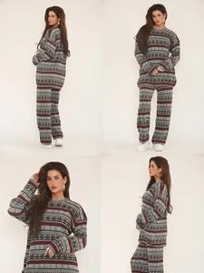 Findfashion Women's Casual Wear Comfortable Long Sleeve Nordic Pattern Cozy Knitted Set For Ladies (One Size Fits UK 8-14)