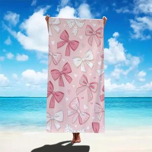 Bow Pattern Beach Towel, Soft Absorbent Towel, Travel Swimming, Diving, Surfing, Bathing, Yoga, Camping, Beach Accessories, Beachtowel, Lightweight Soft Towel, Design Beach Towel
