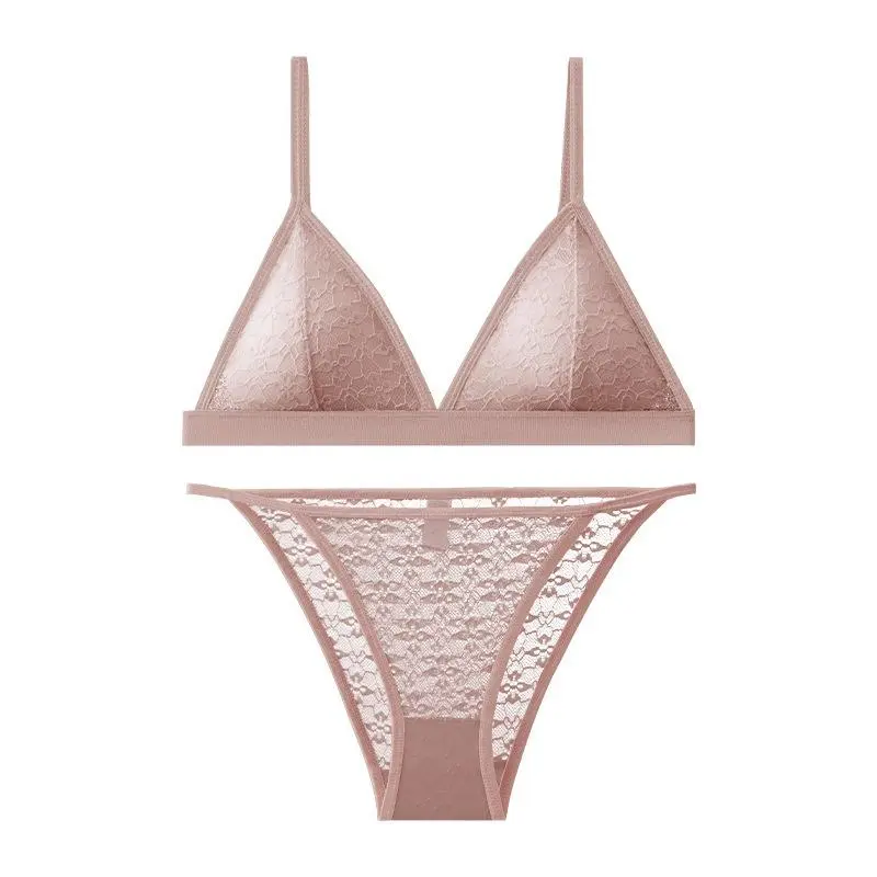Women Lace Bra And Panties Set Wireless Bralette Low Waist Panties Female Transparent Sexy Lingerie Seamless Underwear Set 8