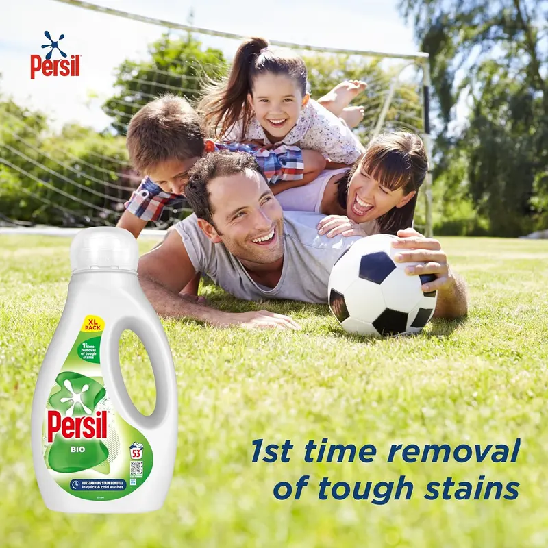Persil Bio Laundry Washing Liquid Detergent 1st time removal of tough stains outstanding stain removal in quick & cold washes 53 washes (1.431 L) 2