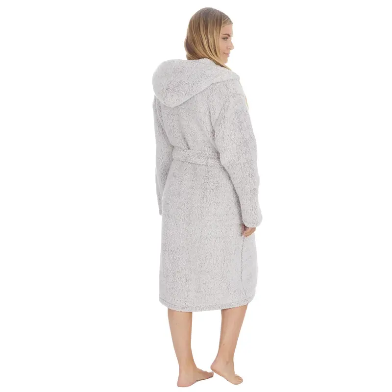 Ladies Plain Borg Fleece Warm Winter Hooded Dressing Gown ~ S-XL 3