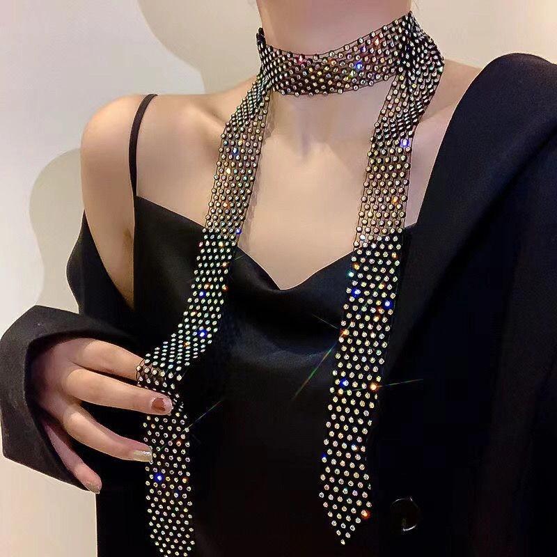 Fashion women's accessories personalized rhinestone mesh long scarf hipster street stacking diamond scarf women 0